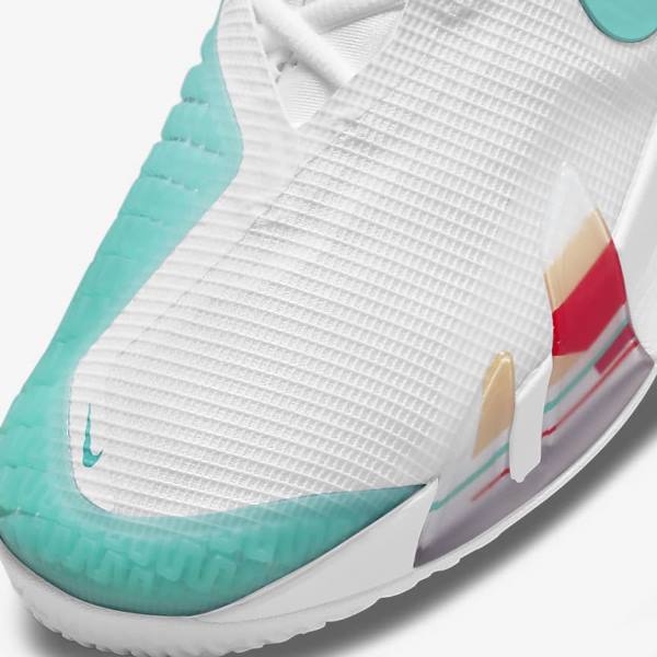 Men's Nike NikeCourt React Vapor NXT Hard-Court Tennis Shoes White / Red / Burgundy / Turquoise | NK609LGT