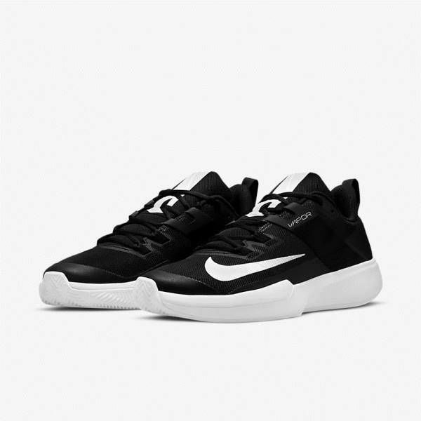 Men's Nike NikeCourt Vapor Lite Clay Court Tennis Shoes Black / White | NK940UGW