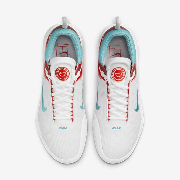 Men's Nike NikeCourt Zoom NXT Hard Court Tennis Shoes White / Light Silver / Red / Turquoise | NK362FHI