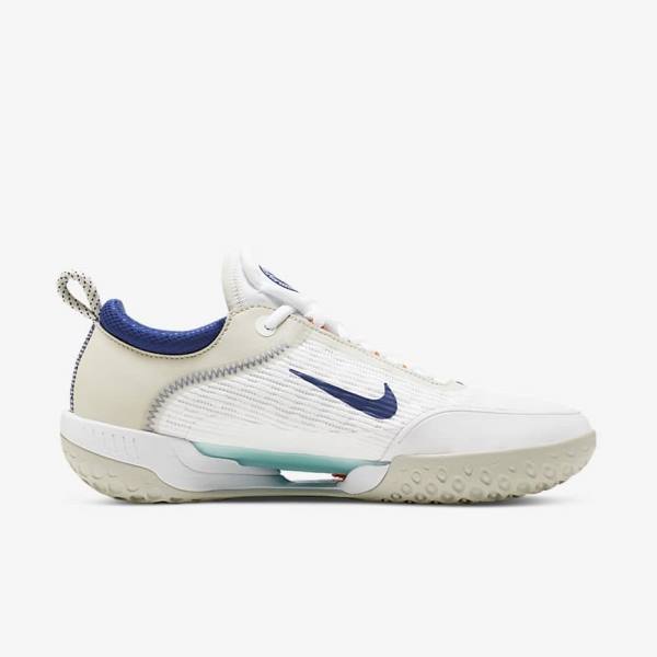 Men's Nike NikeCourt Zoom NXT Hard Court Tennis Shoes White / Light Beige / Turquoise / Royal Blue | NK561TNX