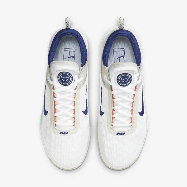 Men's Nike NikeCourt Zoom NXT Hard Court Tennis Shoes White / Light Beige / Turquoise / Royal Blue | NK561TNX