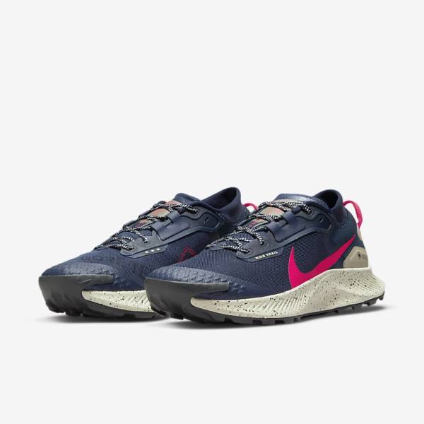 Men's Nike Pegasus Trail 3 GORE-TEX Waterproof Trail Running Shoes Obsidian / Olive / Red | NK348OQD