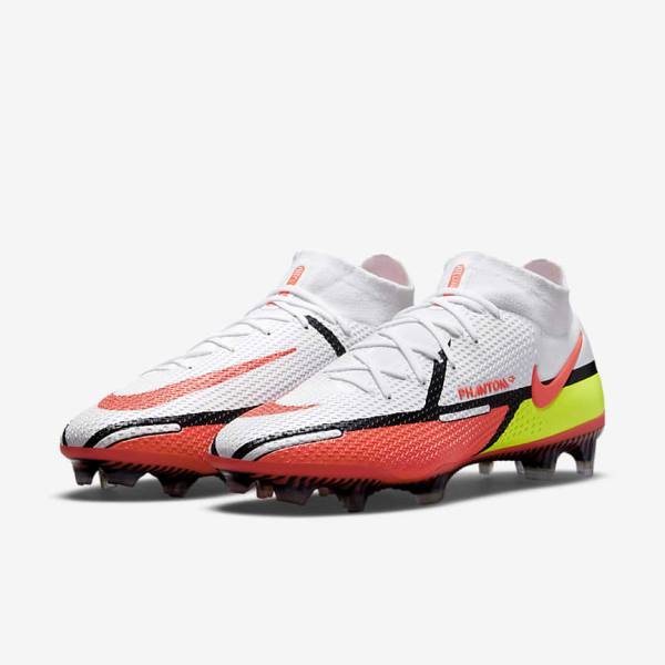 Men's Nike Phantom GT2 Dynamic Fit Elite FG Firm-Ground Football Shoes White / Light Red | NK042IKE