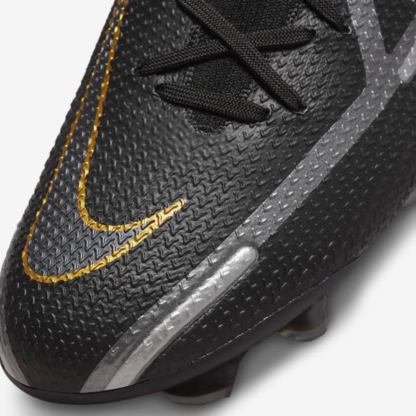 Men's Nike Phantom GT2 Dynamic Fit Elite FG Firm-Ground Football Shoes Black / Metal Gold / Metal Silver / Metal Dark Grey | NK628ABS