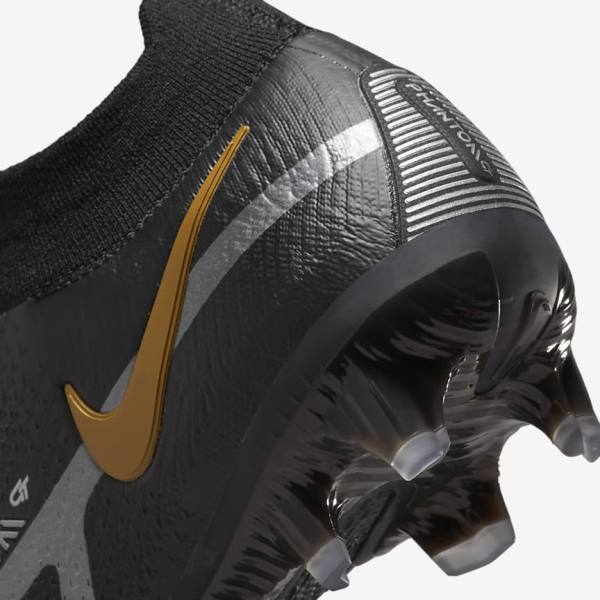 Men's Nike Phantom GT2 Dynamic Fit Elite FG Firm-Ground Football Shoes Black / Metal Gold / Metal Silver / Metal Dark Grey | NK628ABS