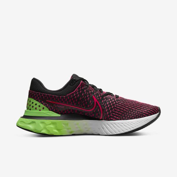 Men's Nike React Infinity Run Flyknit 3 Road Running Shoes Black / Green / Red | NK518ENI