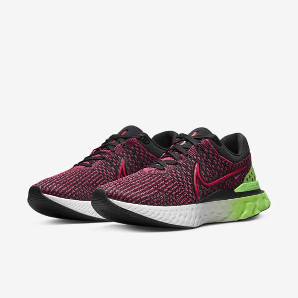 Men's Nike React Infinity Run Flyknit 3 Road Running Shoes Black / Green / Red | NK518ENI