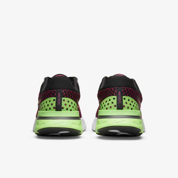 Men's Nike React Infinity Run Flyknit 3 Road Running Shoes Black / Green / Red | NK518ENI