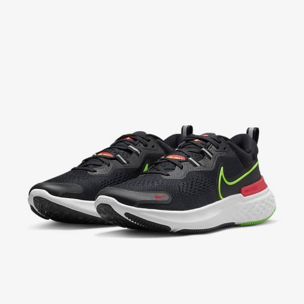 Men's Nike React Miler 2 Road Running Shoes Black / Red / White / Green | NK391IYG