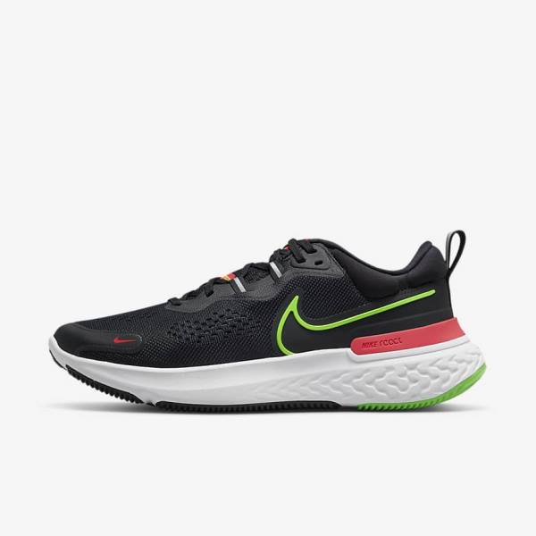 Men\'s Nike React Miler 2 Road Running Shoes Black / Red / White / Green | NK391IYG