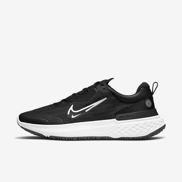 Men\'s Nike React Miler 2 Shield Weatherised Road Running Shoes Black / Light Grey / Platinum | NK842ILU