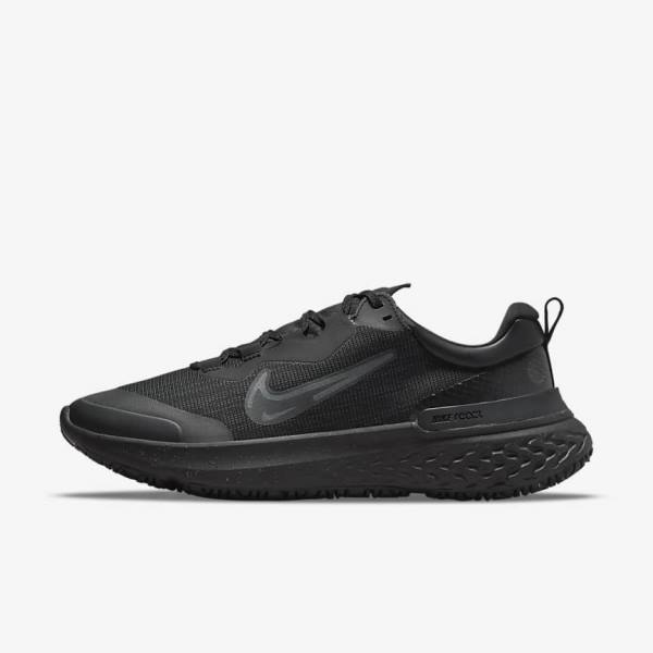 Men\'s Nike React Miler 2 Shield Weatherised Road Running Shoes Black / Dark Grey / Black | NK963OKX