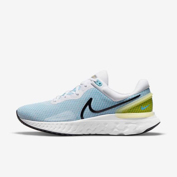 Men\'s Nike React Miler 3 Road Running Shoes White / Blue / Black | NK352BPR