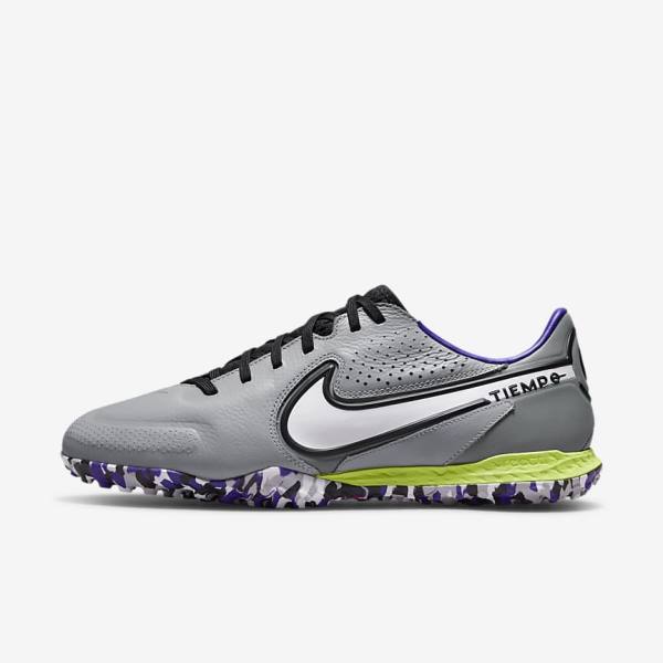 Men\'s Nike React Tiempo Legend 9 Pro TF Turf Football Shoes Light Grey / White | NK092QUB