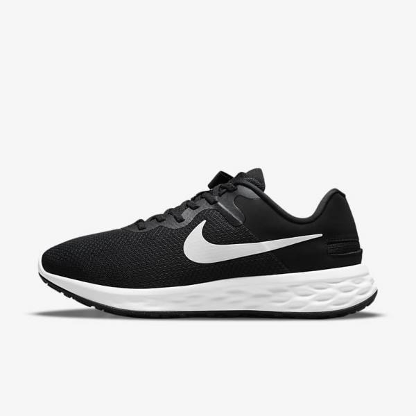 Men\'s Nike Revolution 6 FlyEase Next Nature Easy-On-And-Off Road (Extra Wide) Running Shoes Black / Grey / White | NK190DFY