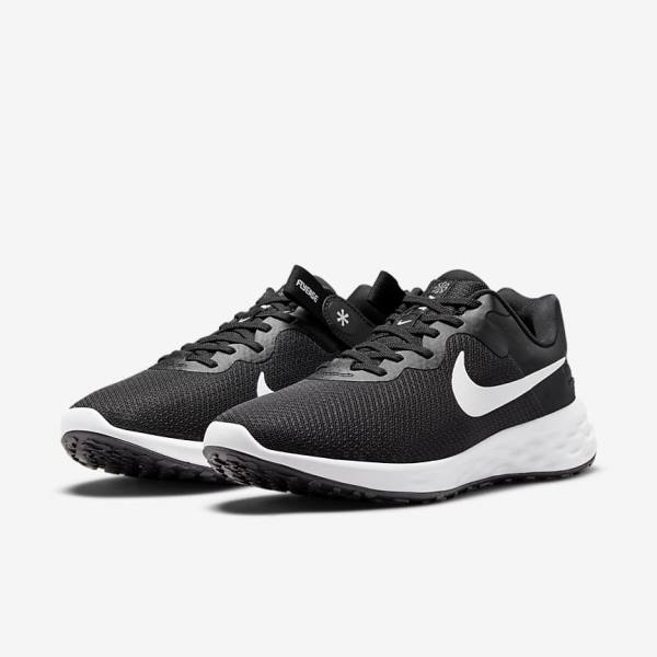 Men's Nike Revolution 6 FlyEase Next Nature Easy On-Off Road Running Shoes Black / Grey / White | NK519TKJ