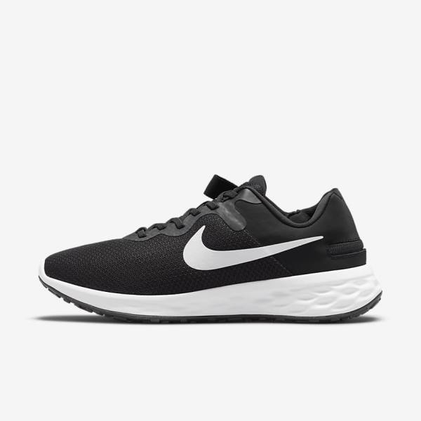 Men\'s Nike Revolution 6 FlyEase Next Nature Easy On-Off Road Running Shoes Black / Grey / White | NK519TKJ