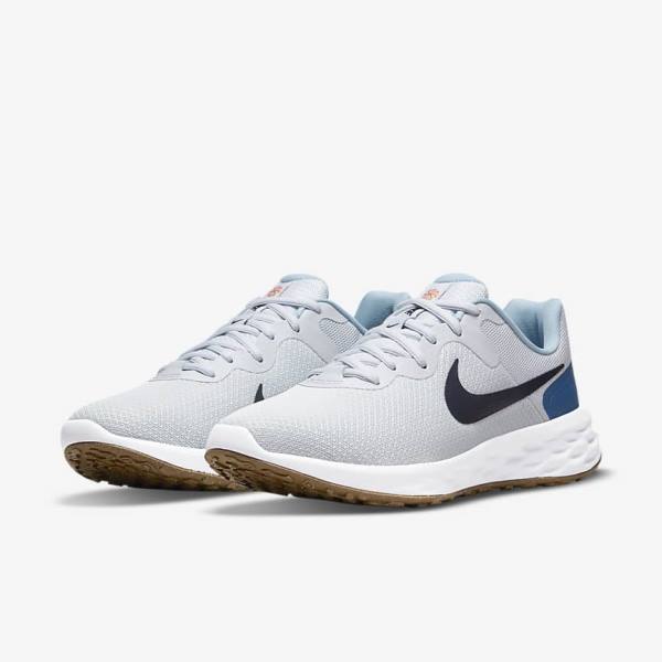 Men's Nike Revolution 6 Next Nature Road Running Shoes Platinum / Dark Blue / Blue | NK319LWR