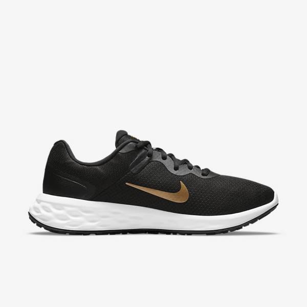 Men's Nike Revolution 6 Next Nature Road Running Shoes Black / White / Metal Gold | NK421NFH