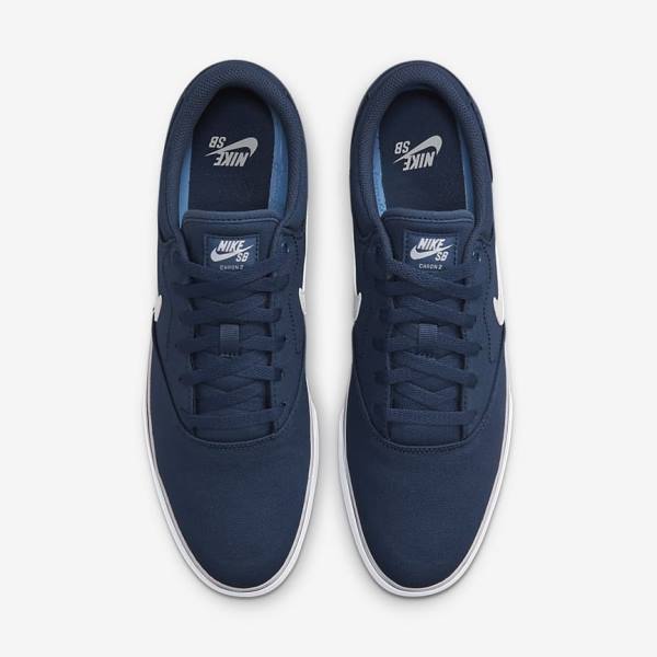 Men's Nike SB Chron 2 Canvas Skate Shoes Navy / Navy / Black / White | NK039FDT