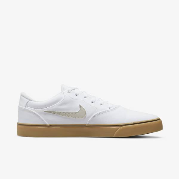 Men's Nike SB Chron 2 Canvas Skate Shoes White / Light Brown / Light Beige | NK146UJB