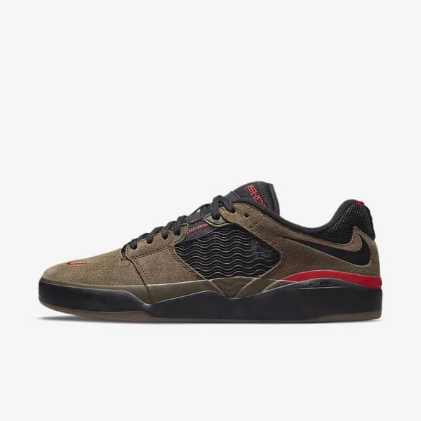 Men\'s Nike SB Ishod Wair Skate Shoes Light Olive / Light Olive / Red / Black | NK137UAJ