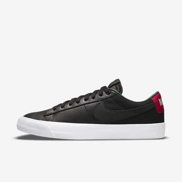 Men\'s Nike SB Zoom Blazer Low Pro GT Premium Sneakers Black / Red / Black | NK043IZF