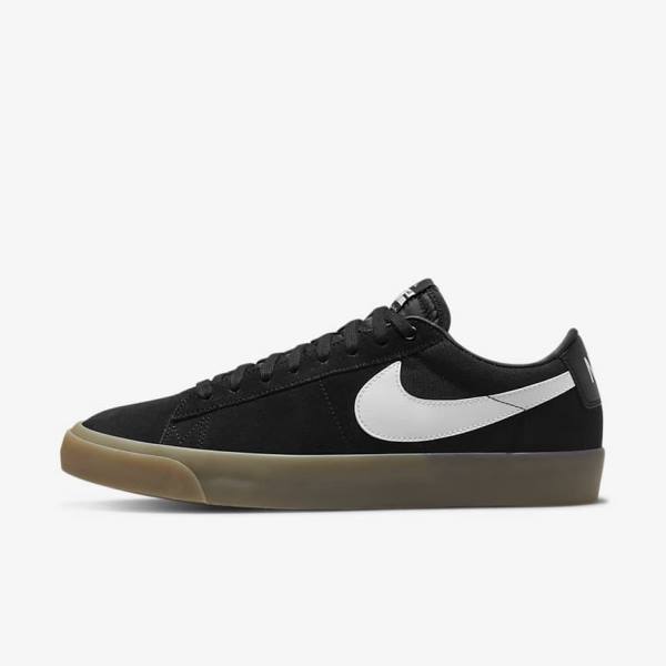 Men\'s Nike SB Zoom Blazer Low Pro GT Skate Shoes Black / White | NK659SRG