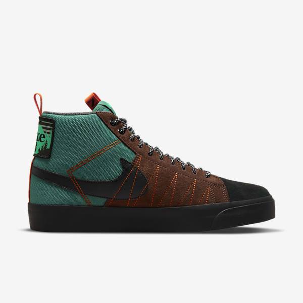 Men's Nike SB Zoom Blazer Mid Premium Skate Shoes Green / White / Orange / Black | NK482YDB