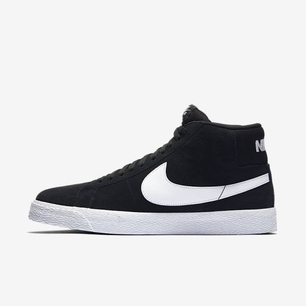 Men\'s Nike SB Zoom Blazer Mid Skate Shoes Black / White | NK965ASZ