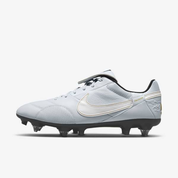 Men\'s Nike The Premier 3 SG-PRO Anti-Clog Traction Soft-Ground Football Shoes Platinum / Black / Metal Gold / White | NK413ZAY