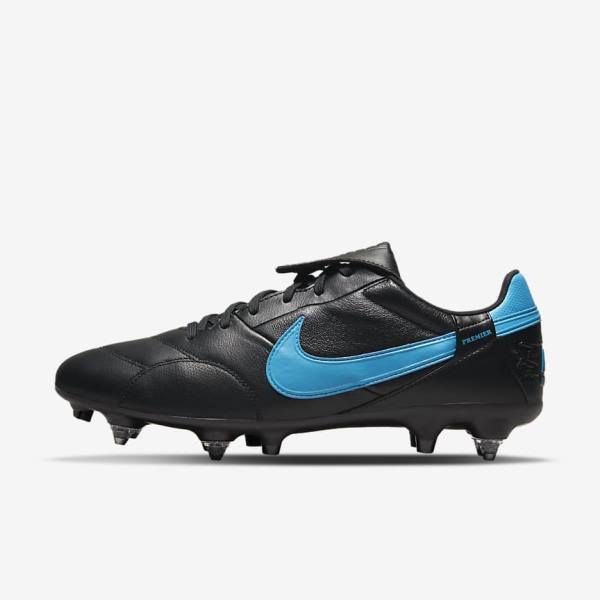 Men\'s Nike The Premier 3 SG-PRO Anti-Clog Traction Soft-Ground Football Shoes Black / Blue | NK485DQA