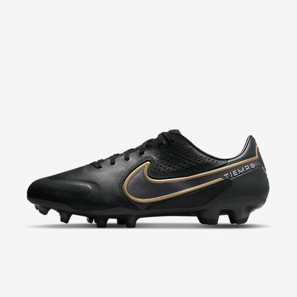 Men\'s Nike Tiempo Legend 9 Pro FG Firm-Ground Football Shoes Black / Dark Grey / Metal Gold / Metal Dark Grey | NK718WBX