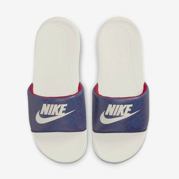 Men's Nike Victori One Printed Slides Blue / Dark Blue / Red | NK806AHL