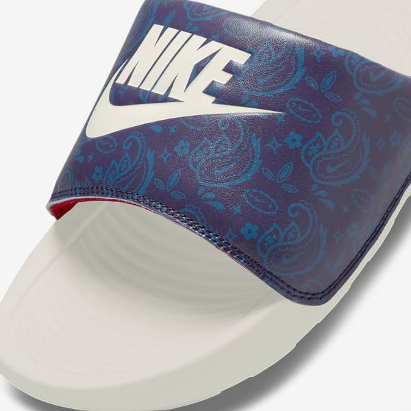 Men's Nike Victori One Printed Slides Blue / Dark Blue / Red | NK806AHL