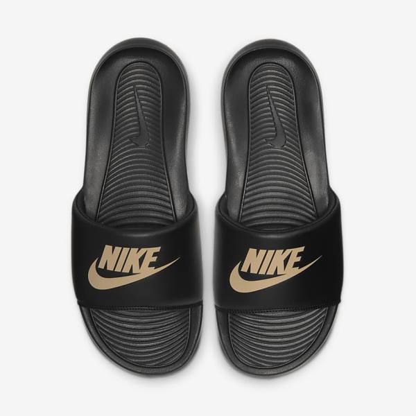 Men's Nike Victori One Slides Black / Metal Gold | NK275PAL