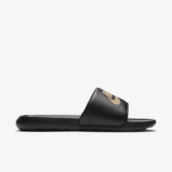 Men's Nike Victori One Slides Black / Metal Gold | NK275PAL