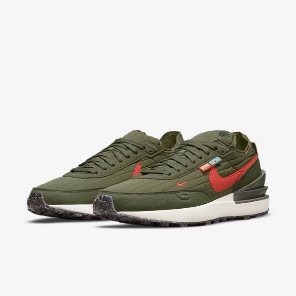 Men's Nike Waffle One Premium Sneakers Olive / Black / Orange | NK297DCM