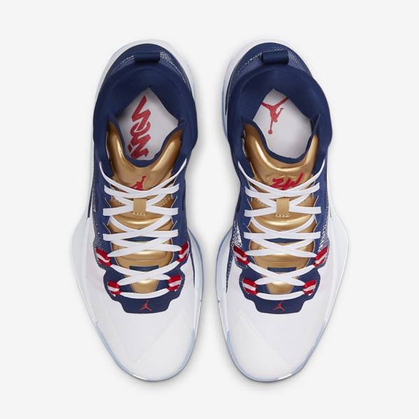 Men's Nike Zion 1 Basketball Shoes Blue / White / Metal Gold / Red | NK210ZPW