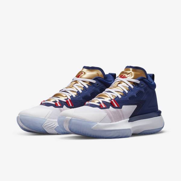 Men's Nike Zion 1 Basketball Shoes Blue / White / Metal Gold / Red | NK210ZPW