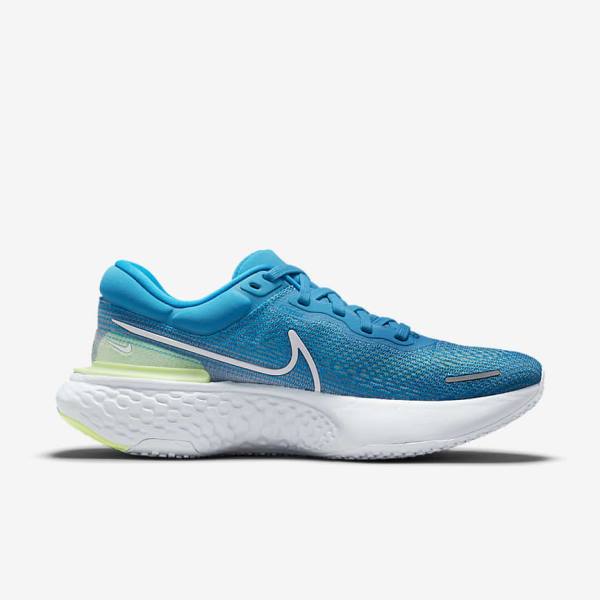 Men's Nike ZoomX Invincible Run Flyknit Road Running Shoes Blue / Light Green / Grey / White | NK874JFW