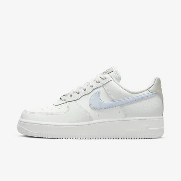 Women\'s Nike Air Force 1 07 Sneakers White / Metal Silver / Light Blue | NK045ZTN