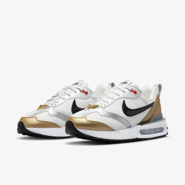 Women's Nike Air Max Dawn SE Sneakers White / Metal Gold / Silver / Black | NK654NOF