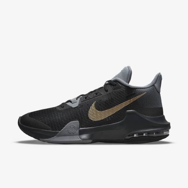 Women\'s Nike Air Max Impact 3 Basketball Shoes Black / Grey / Dark Grey / Metal Gold | NK510RJY