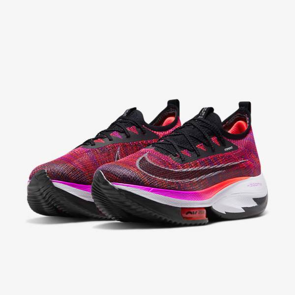 Women's Nike Air Zoom Alphafly NEXT% Flyknit Road Racing Running Shoes Purple / Red / Black / Black | NK937BVO