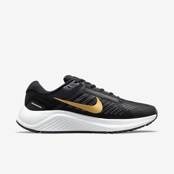 Women's Nike Air Zoom Structure 24 Road Running Shoes Black / Dark Grey / Metal Gold | NK084BPX