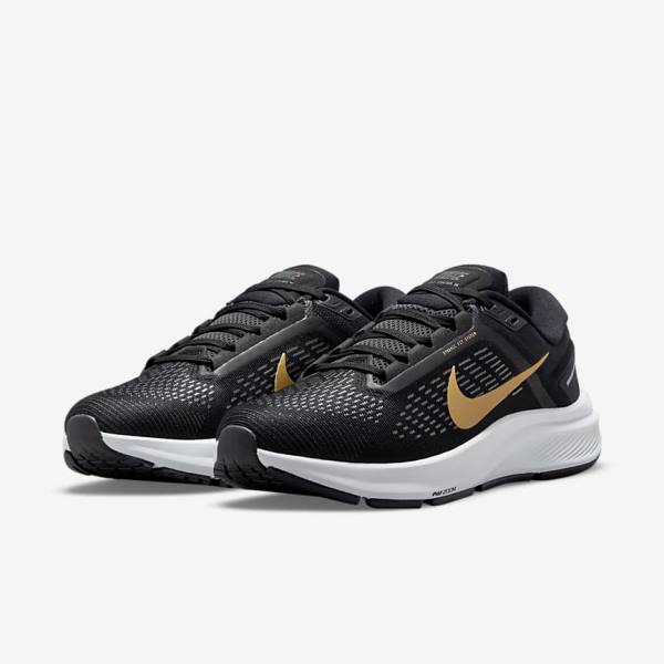 Women's Nike Air Zoom Structure 24 Road Running Shoes Black / Dark Grey / Metal Gold | NK084BPX