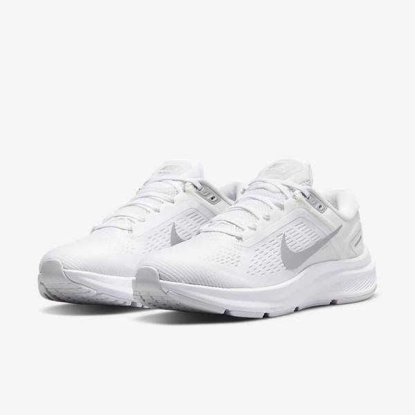 Women's Nike Air Zoom Structure 24 Road Running Shoes White / Platinum / Platinum / Metal Silver | NK697RLV