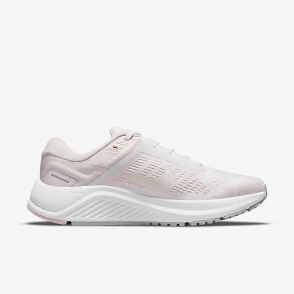 Women's Nike Air Zoom Structure 24 Road Running Shoes White / Light Pink / Grey / Green | NK752ZHU