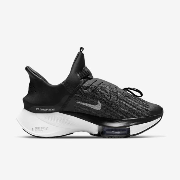 Women's Nike Air Zoom Tempo NEXT% FlyEase Easy On-Off Road Running Shoes Black / White | NK412GMT